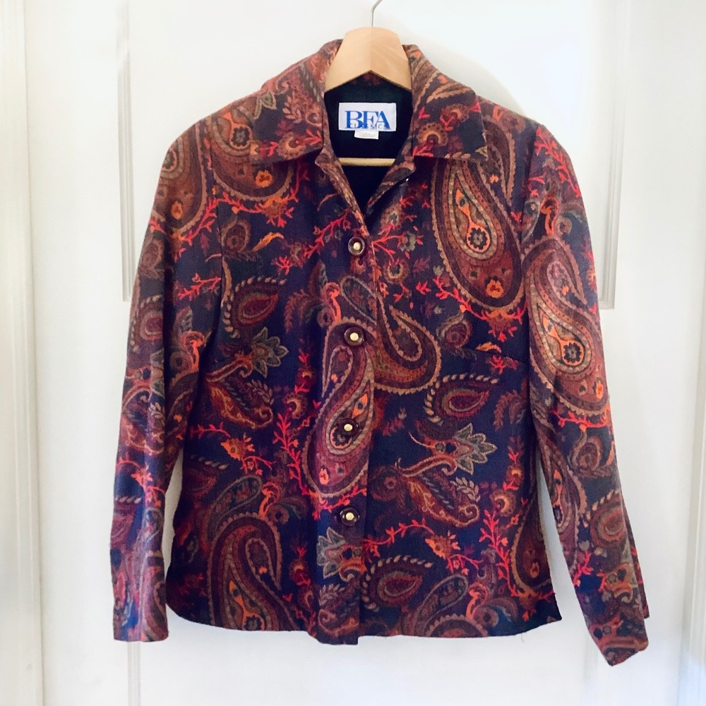 Vintage BFA Tapestry Navy Paisley jacket Blazer size Petite XS Old Money Classic